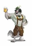  anthro beard biceps body_hair canine chest_hair clothed clothing digital_media_(artwork) facial_hair fur furrybob hi_res male mammal muscular saxwuff simple_background solo standing wolf 