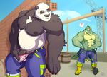  alligator bear bulge clothed clothing crocodilian male male/male mammal masturbation muscular panda penile_masturbation penis reptile rheobear scalie topless underwear 