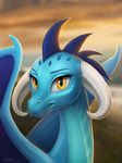  2017 bust_portrait dragon eyelashes female friendship_is_magic hi_res horn krrrokozjabrra looking_at_viewer my_little_pony portrait princess_ember_(mlp) scalie solo wings yellow_eyes 