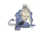 abs anthro biceps clothed clothing digital_media_(artwork) feline fur furrybob hair male mammal muscular muscular_male nipples pecs scar simple_background solo topless underwear white_background 