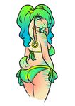  2016 anthro bikini biped blue_hair breasts butt caprine clothing delidah digital_drawing_(artwork) digital_media_(artwork) dipstick_tail ear_piercing eyelashes facial_hair facial_piercing female floppy_ears fluffy fluffy_tail fur gloves_(marking) goat goatee gradient_fur gradient_hair gradient_stripes green_bottomwear green_eyes green_fur green_hair green_stripes green_tail green_topwear hair hair_accessory leg_together lip_piercing long_hair looking_back mammal markings medium_breasts multicolored_hair multicolored_tail muzzle_(marking) nipple_bulge piercing pigtails portrait rear_view short_tail side-tie_bikini side_boob simple_background small_waist smile snakebite_piercing solo standing star striped_fur stripes swimsuit tan_fur tan_tail three-quarter_portrait two_tone_hair voluptuous white_background 