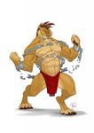  abs anthro biceps clothing digital_media_(artwork) feline fur furrybob hair loincloth male mammal muscular muscular_male pecs saber-toothed_cat simple_background solo white_background 