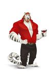  2017 5_fingers abs alcohol anthro beard beverage clothed clothing digital_media_(artwork) facial_hair feline fur furrybob male mammal pecs simple_background solo standing tiger toes white_background white_tiger wine 