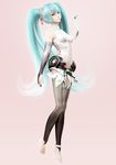  3d absurdres anklet aqua_eyes aqua_hair barefoot belt bridal_gauntlets elbow_gloves feet fingerless_gloves gloves hatsune_miku hatsune_miku_(append) highres ikedan jewelry long_hair navel solo toeless_legwear twintails very_long_hair vocaloid vocaloid_append 