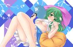  bad_id bad_pixiv_id breasts fan food frog green_eyes green_hair hair_ornament kochiya_sanae long_hair medium_breasts nekokotei panties popsicle snake solo touhou underboob underwear 