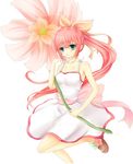  aosa_(electricspark) blue_eyes bow brown_footwear flower full_body hair_bow hana_(pangya) highres long_hair pangya pink_hair ponytail shoes skirt solo white_background white_skirt yellow_bow 