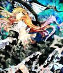  adapted_costume apron blonde_hair bow braid buttons dress foreshortening frills hair_ribbon hat kirisame_marisa long_hair outstretched_arm outstretched_hand ribbon side_braid smile solo star touhou vetina witch_hat yellow_eyes 