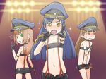  blush cosplay covering ebinera embarrassed flat_chest hair_down idolmaster idolmaster_(classic) kisaragi_chihaya macross macross_frontier microphone minase_iori multiple_girls sheryl_nome sheryl_nome_(cosplay) sweat takatsuki_yayoi tears 