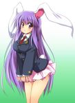  animal_ears bad_id bad_pixiv_id blazer blush breasts bunny_ears bunny_tail highres jacket large_breasts leaning_forward long_hair necktie purple_eyes purple_hair red_neckwear reisen_udongein_inaba sen_(astronomy) skirt solo tail touhou very_long_hair 