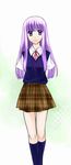  74 circlet fire_emblem fire_emblem:_seisen_no_keifu long_hair plaid plaid_skirt pleated_skirt purple_eyes purple_hair school_uniform skirt smile solo yuria_(fire_emblem) 