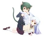  1girl angel_beats! animal_ears blazer blue_hair cat_ears cat_tail fang green_hair jacket long_hair minz naoi_ayato school_uniform short_hair tail tenshi_(angel_beats!) wings yellow_eyes 