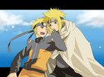  bad_id bad_pixiv_id blonde_hair blue_eyes father_and_son forehead_protector male_focus multiple_boys namikaze_minato naruto naruto_(series) uzumaki_naruto 