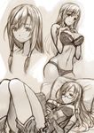  :&lt; bad_id bad_pixiv_id bra breasts cleavage collage detached_sleeves glasses highres large_breasts legs lingerie long_hair lying maou_(maoyuu) maoyuu_maou_yuusha matsuryuu midriff monochrome navel panties pillow reading sketch thighs underwear underwear_only 