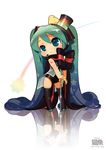  aqua_eyes aqua_hair bird bow bowtie cane chibi chick hat hatsune_miku headset long_hair mao_yu reflection scarf solo thighhighs top_hat twintails very_long_hair vocaloid 