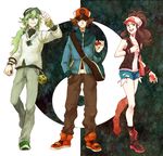  2boys baseball_cap full_body hand_on_headwear hat multiple_boys n_(pokemon) pokemon pokemon_(game) pokemon_bw shoes shorts smile smirk sneakers tank_top touko_(pokemon) touya_(pokemon) vest wristband yin_yang zinnkousai3850 