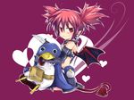  bad_id bad_pixiv_id bat_wings demon_girl demon_tail disgaea earrings etna heart jewelry jingasaki knife pointy_ears prinny red_eyes red_hair solo tail tears wings 