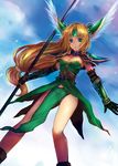  blonde_hair blue_eyes breasts cleavage elbow_gloves forehead_jewel gloves kara_(color) long_hair low-tied_long_hair medium_breasts riesz seiken_densetsu seiken_densetsu_3 shoulder_pads solo 