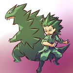  gen_2_pokemon green_hair hitec male_focus moemon open_mouth personification pokemon pokemon_(creature) spiked_hair tyranitar 