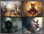  bad_pixiv_id blood chain demon epic fangs floating flower glowing highres horns malu no_humans rose skull smoke wings 