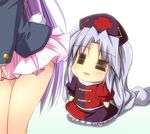  =_= bad_id bad_pixiv_id bare_legs blazer braid bunny_tail chibi female_pervert hat implied_pantyshot jacket long_hair minigirl multiple_girls nurse_cap pervert purple_hair reisen_udongein_inaba sen_(astronomy) silver_hair tail touhou yagokoro_eirin 