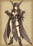  armor bad_id bad_pixiv_id black_hair blush boots breasts cape cleavage gauntlets helmet high_heels highres horned_helmet horns long_hair maou_(maoyuu) maoyuu_maou_yuusha matsuryuu medium_breasts no_panties shoes spikes thigh_strap 