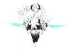  barefoot belt bridal_gauntlets full_body hatsune_miku hatsune_miku_(append) long_hair md5_mismatch monochrome navel necktie simple_background solo sousou_(sousouworks) spot_color thighhighs twintails vocaloid vocaloid_append white_background 