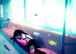  bad_id bad_pixiv_id black_hair bubble closed_eyes fish kneehighs long_hair lying on_side original skirt sleeping socks solo tamayo tears train_interior underwater window 