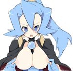  blue_eyes blue_hair breasts cape earrings gloves ibuki_(pokemon) jewelry large_breasts nakamura_sandayo nipple_tweak nipples pokemon pokemon_(game) pokemon_hgss solo sweat 