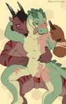  2017 alcohol beer beverage crocodile crocodilian digital_media_(artwork) dragon duo erection female hair hi_res jellyfishjulep male male/female muscular nude open_mouth penetration penis pussy reptile scalie scar sex simple_background smile tongue 