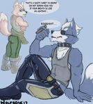  anthro butt canine clothed clothing duo fox fox_mccloud fully_clothed male male/male mammal nintendo simple_background smoking star_fox text video_games w0lfb0ne wolf wolf_o&#039;donnell 