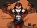  2017 anthro armpit_hair biceps big_muscles bulge clothing digital_media_(artwork) dog_tags fingerless_gloves flexing fur gloves hair hi_res hoodie male mammal muscular muscular_male mustelid nipples otter pecs shirt solo tank_top underwear waddledox 