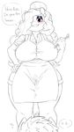  2017 5_fingers anthro apron beauty_mark_(oc) big_breasts blush breasts cleavage clothed clothing cuddlesong dialogue ear_piercing english_text equine eyebrows eyelashes eyeshadow fan_character female hair hair_over_eye hand_on_hip hi_res horn horse huge_breasts makeup mammal mature_female my_little_pony paintbrush piercing pony smile solo standing teeth text thick_thighs unicorn wide_hips 