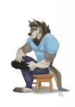  2017 5_fingers anthro biceps canine clothed clothing digital_drawing_(artwork) digital_media_(artwork) eyewear fur furrybob glasses male mammal muscular muscular_male simple_background solo white_background wolf 