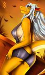  2017 aisyah_zaskia_harnny anthro breasts butt claws clothing dragon female hair harnny horn looking_at_viewer looking_back raised_tail scalie seductive side_boob smile solo standing sweater under_boob virgin_killer_sweater white_hair yellow_eyes yellow_skin 