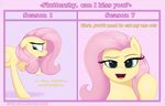  2017 augustbebel dialogue english_text equine female feral fluttershy_(mlp) friendship_is_magic hair looking_at_viewer mammal my_little_pony open_mouth pink_hair text tongue tongue_out 