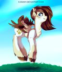  blue_eyes brown_hair cutie_mark day detailed_background ear_piercing equine eyelashes fan_character hair hooves ka-samy mammal my_little_pony outside pegasus piercing pink_nose sky smile wings 