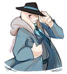  anthro asriel_dreemurr better_version_at_source boss_monster caprine clothed clothing coat fangs fedora fur goat hat hi_res male mammal necktie red_eyes renrink simple_background solo suit tongue tongue_out underboss undertale video_games white_background white_fur 