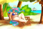  anthro anthrofied barefoot beverage bikini breasts cleavage clothed clothing colored cutie_mark deckchair equine feet female friendship_is_magic hair horn huebris humanoid_feet long_hair looking_at_viewer magic mammal multicolored_hair my_little_pony navel outside overweight plantigrade princess_celestia_(mlp) sirmasterdufel solo swimsuit tree unicorn 