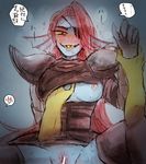  armor blue_skin blush breasts breasts_out_of_clothes censored eye_patch eyewear female first_person_view fish hair humanoid long_hair looking_at_viewer marine nemutai_zo nipples pussy red_hair sketch spread_legs spreading undertale undyne video_games yellow_eyes 