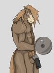  arrwulf brown_fur equine exercise fur mammal muscular muzzle_marking penis ponytail soft_penis solo weightlifting whale_ton workout 
