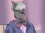  arrwulf bow_tie clothed clothing fur grey_fur lipstick makeup red_eyes 