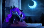  blue_eyes cosmic_hair detailed_background equine eyelashes feral friendship_is_magic hooves horn magnaluna mammal moon my_little_pony night outside princess_luna_(mlp) solo winged_unicorn wings 