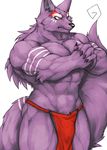  2017 abs anthro biceps canine flakjacket0204 fur hi_res male mammal muscular muscular_male pecs purple_fur tattoo wolf 