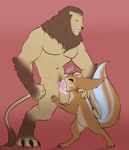  anhur anthro balls big_balls big_dom_small_sub cum deep_throat feline lion male male/male mammal muscular olethros oral penis ratatoskr rodent size_difference smite squirrel 