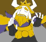  5_fingers anthro asgore_dreemurr blonde_hair boss_monster caprine clothing emperor&#039;s_new_groove eyebrows eyes_closed facial_hair fur goat hair horn humor just_right low_res male mammal meme ok_sign pacha_(the_emperor&#039;s_new_groove) purple_background reaction_image simple_background solo undertale unknown_artist video_games white_fur 