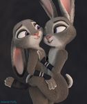  3_toes 3d_(artwork) 4_fingers adamb/fluffy anthro buckteeth claws clothing countershading digital_media_(artwork) disney eyelashes female fur grey_fur hand_on_chest hand_on_leg judy_hopps lagomorph long_ears mammal nude one_eye_closed open_mouth purple_eyes rabbit rabbit_tail selfcest smile square_crossover teeth toes wink zootopia 