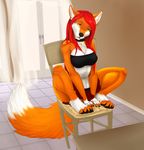  anthro canine chair clothed clothing confusion fox fyra mammal ravebinx red_fox sitting skirt yellow_eyes 