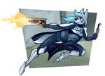  armor canine cosplay destiny gun hair handcannon knife mammal ranged_weapon shooting sticcie timbywuff video_games weapon wolf 