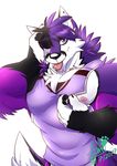  anthro biceps black_hair black_nose canine folf fox fur hair hybrid male mammal muscular muscular_male oleola123 pecs purple_fur purple_hair shyloc solo top_tank_meme white_fur wolf 