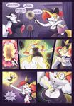  2017 4_fingers annoyed anthro apple between_breasts big_breasts big_ears book braixen breasts clothed clothing comic detailed_background distracted duo english_text eyewear falling female flatcoat food fruit fur glasses glowing hat inner_ear_fluff magic micro nintendo open_mouth outstretched_arms panties pok&eacute;mon red_eyes red_fur shocked shrinking simple_background size_difference sound_effects speech_bubble standing stick surprise sweat sweatdrop text tight_clothing underwear upskirt video_games wall_(disambiguation) white_fur wide_eyed witch_hat yellow_fur zangoose 